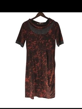 Aimee G Artsy Rust Gray Dress Lagenlook Pockets Womens Size S Made New York USA